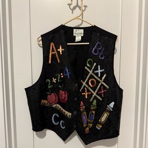 Black Seuqin Teacher/ School Themed Vest Size XL